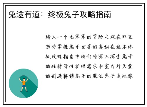兔途有道：终极兔子攻略指南